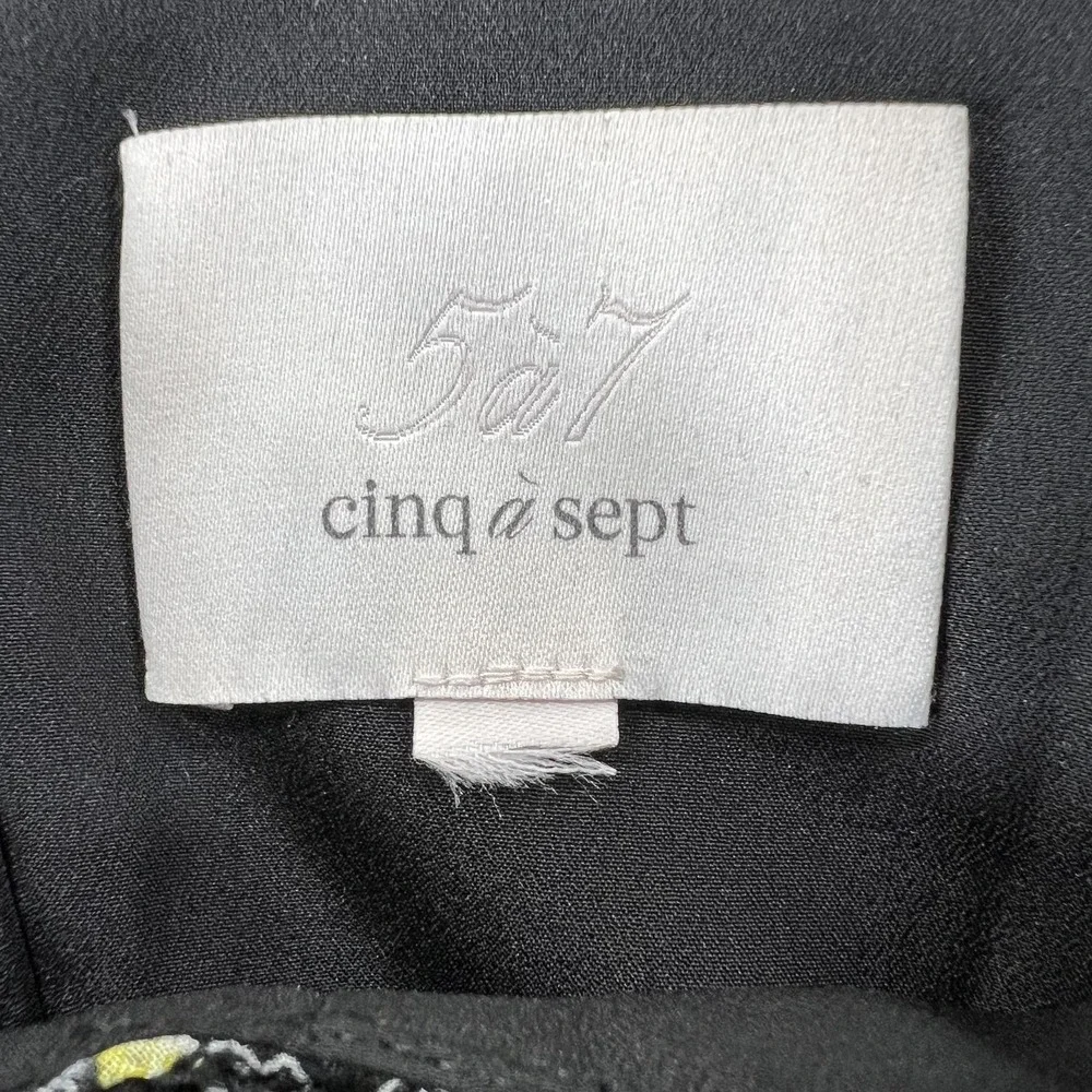 Cinq A Sept Dress Womens Small Black Yellow Floral Silk Ruched Slip Midi - Picture 3 of 9